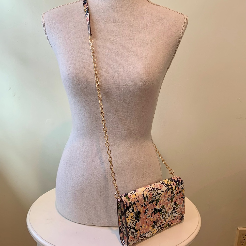 Tory Burch Robinson Floral Crossbody Bag with Gold Chain Strap - NEW